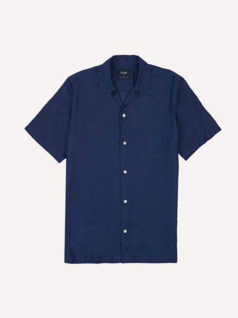 Drake's Indigo Ramie Camp Collar Short Sleeve Shirt