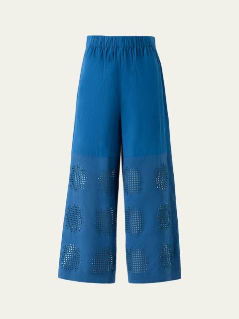 AKRIS Frey Eyelet Cotton Poplin Wide-Leg Crop Pants