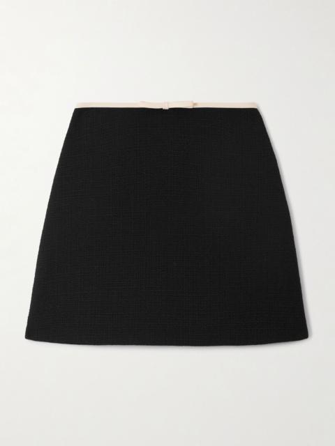 Valentino Bow-embellished wool-blend tweed mini skirt Black