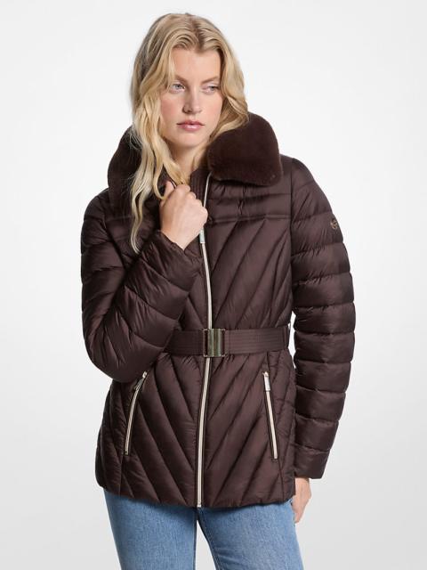 MICHAEL KORS Faux Fur Trim Packable Nylon Puffer Jacket