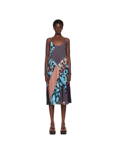 Dries Van Noten Red & Blue Printed Slip Midi Dress