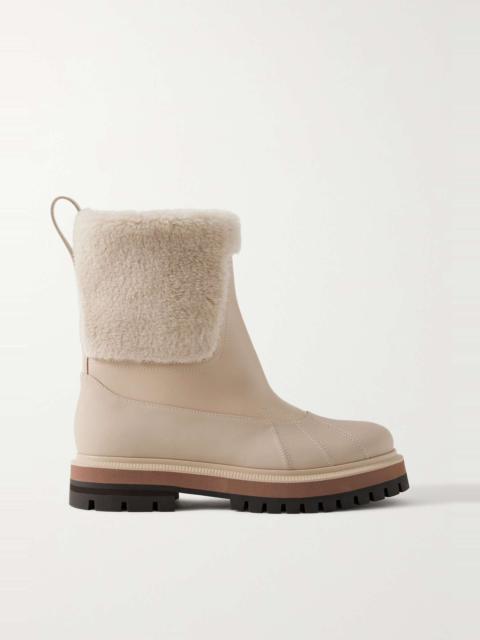 Loro Piana Regent cashmere and silk-blend fleece and leather ankle boots
