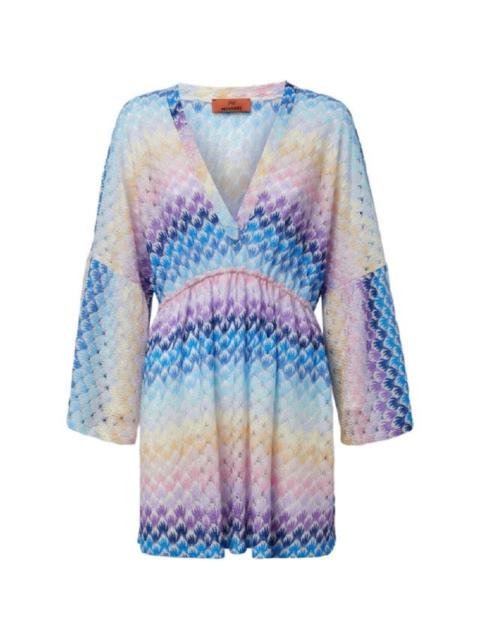 Short lace effect kaftan cover-up with lurex