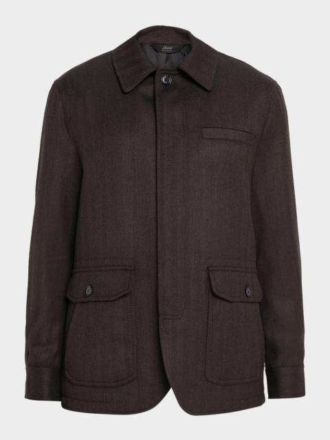 Brioni Men & apos;s Super 180 & apos;s Wool Herringbone Chore Jacket