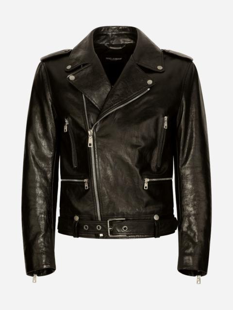 Dolce & Gabbana Belted leather biker jacket