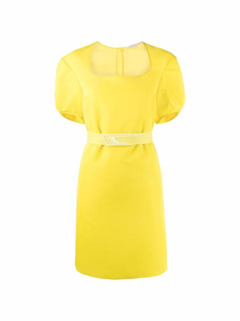 belted puff-sleeve dress