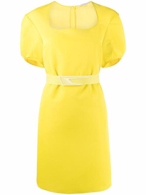 belted puff-sleeve dress