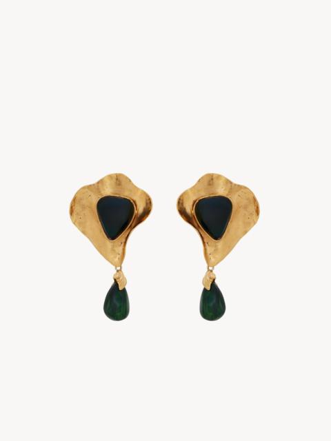 SAINT LAURENT PETAL PENDANT EARRINGS IN RESIN AND METAL