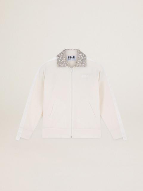 Golden Goose Papyrus white Denise Star Collection zipped sweatshirt with crystal collar