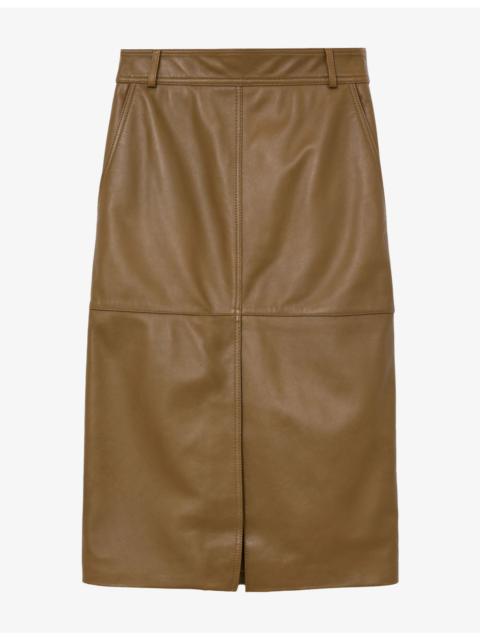 REISS Milly High-Waist Leather Midi Skirt