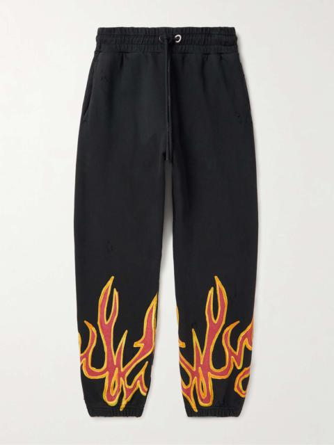 Palm Angels Tapered Printed Distressed Cotton-Jersey Sweatpants