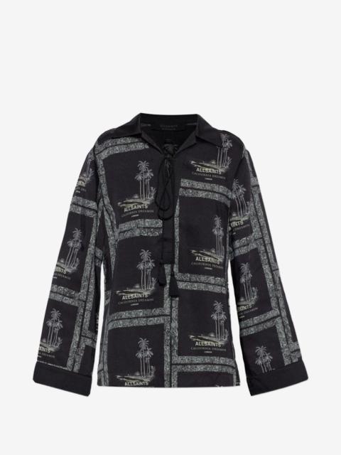 ALLSAINTS Lettie palm-print tassel-detail blouse