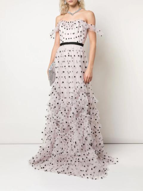 Marchesa SEQUIN DOT TEXTURE GOWN