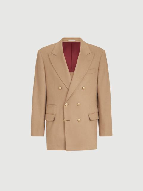 Brunello Cucinelli Camel flannel one-and-a-half breasted Tailor blazer with metal buttons