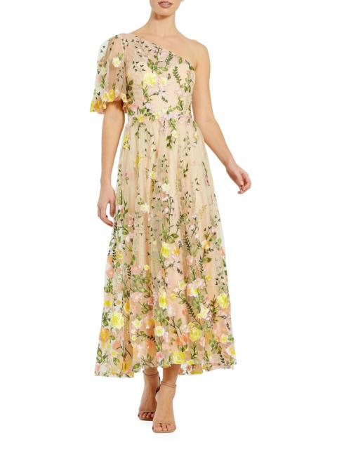 MAC DUGGAL Women's Floral Embroidered One-Shoulder Midi-Dress - Yellow Multi