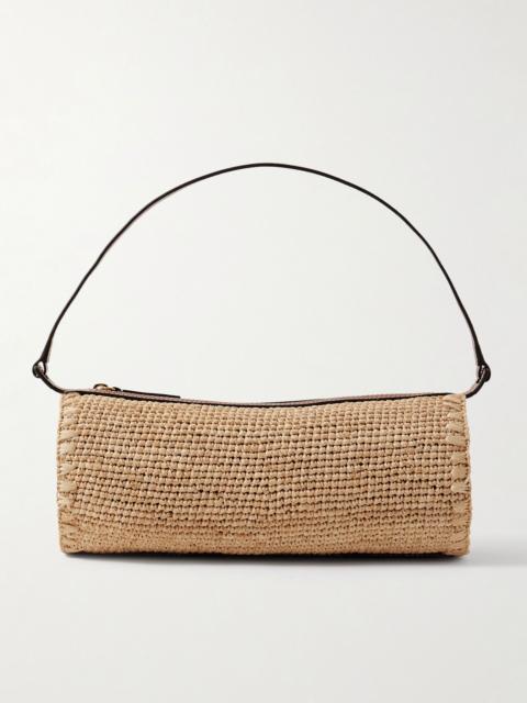 STAUD Taru Mini leather-trimmed raffia shoulder bag Neutral