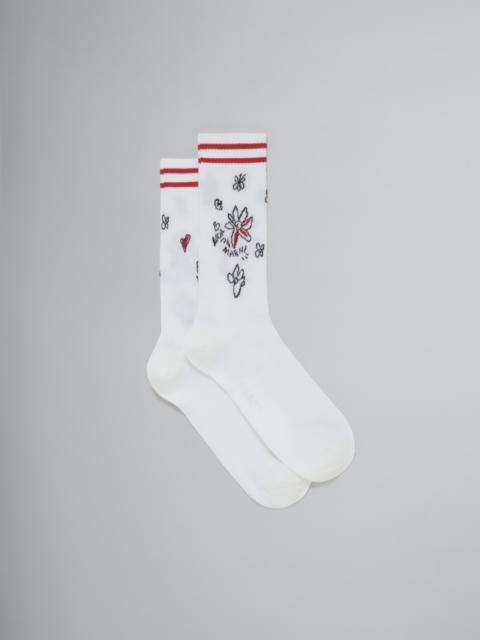 Marni WHITE SOCKS WITH DAY DREAMING FLORAL DESIGN