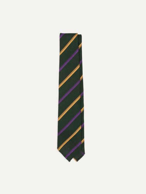 Drake's Green, Yellow and Purple Multi Stripe Hand Rolled Silk Grenadine Tie