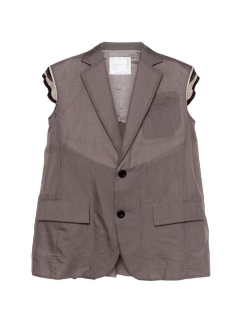 sacai check-pattern sleeveless blazer