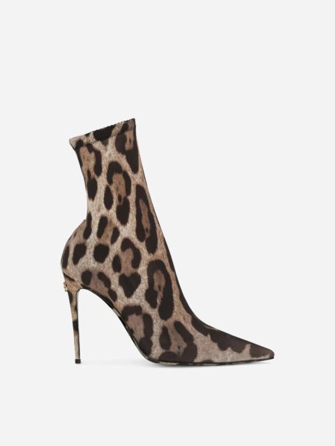 Leopard-print stretch fabric ankle boots