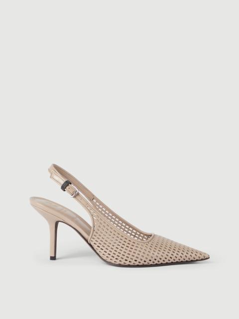 Brunello Cucinelli Calfskin net slingback heels with monili
