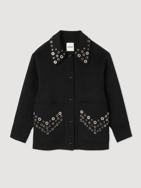 Sandro Wool coat embellished with eyelets