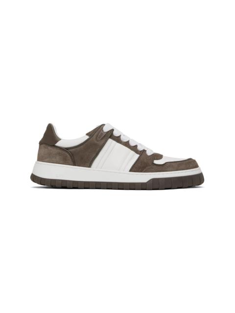 AMI Paris White & Taupe Leather Low Top Walk Sneakers