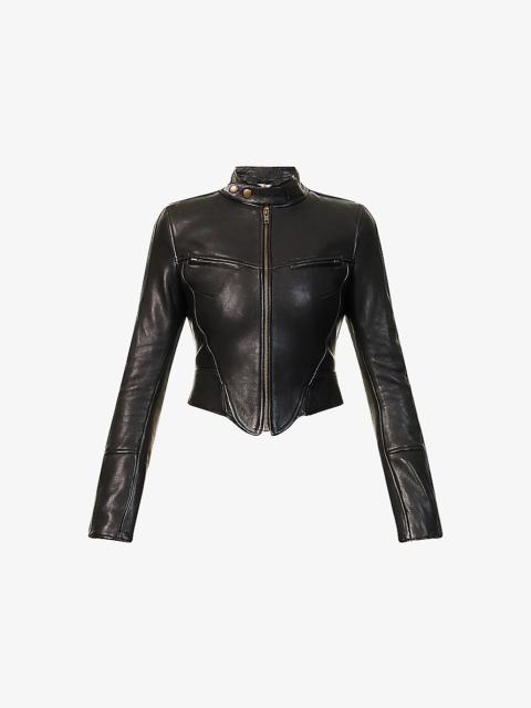 Claw Stand-Collar Leather Jacket