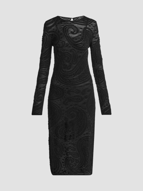 Etro Women's Paisley Mesh Sheath Midi Dress - Black