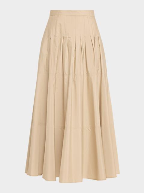 Max Mara Studio Opera Pleated Cotton Poplin Maxi Skirt