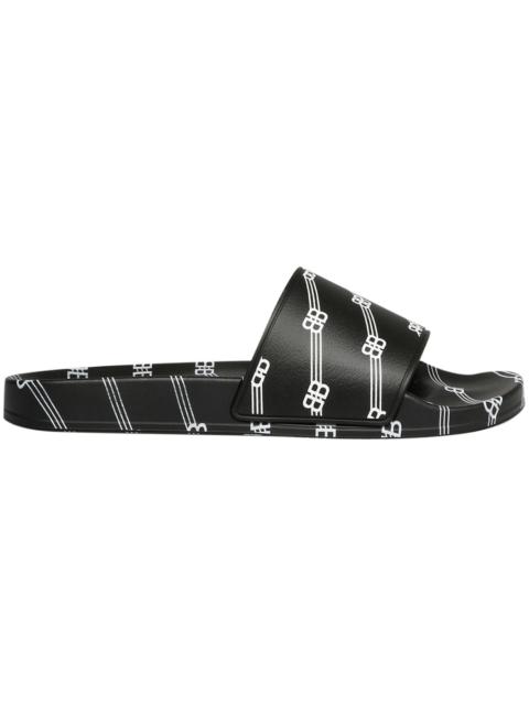 BALENCIAGA Balenciaga Pool Slides All Over Logo Black