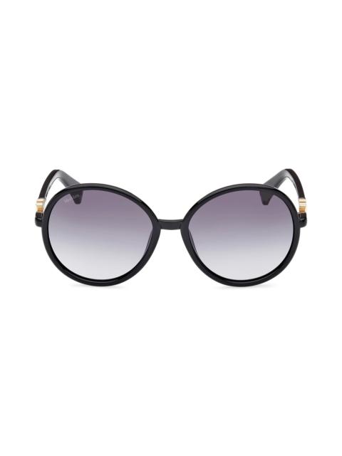 Max Mara 58mm Gradient Round Sunglasses in Shiny Black /Gradient Smoke