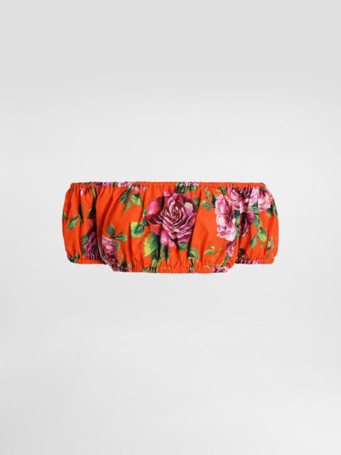 Dolce & Gabbana Bardot-neck top in rose-print cotton