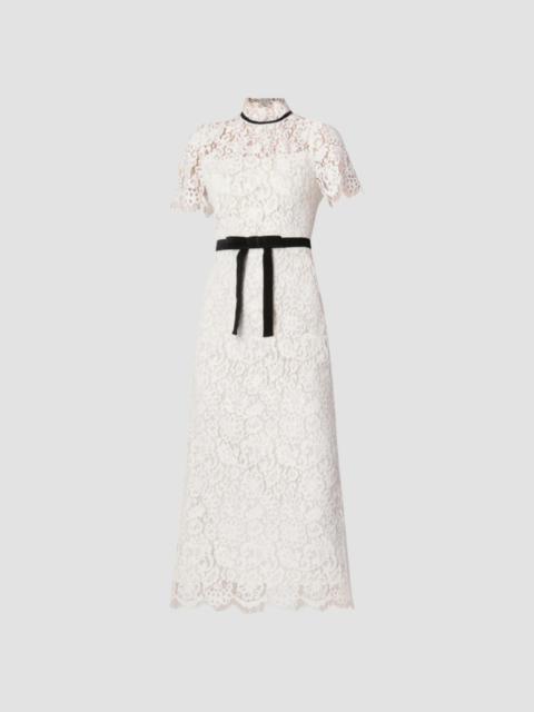 Shoshanna Women's Elyse Lace Velve Ribbon Midi Dress - Ivory