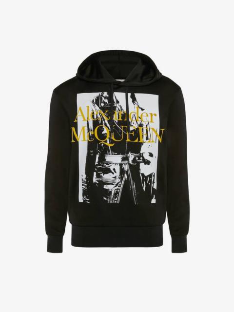 Men's Loopback Atelier Print Hooded Sweatshirt in Black