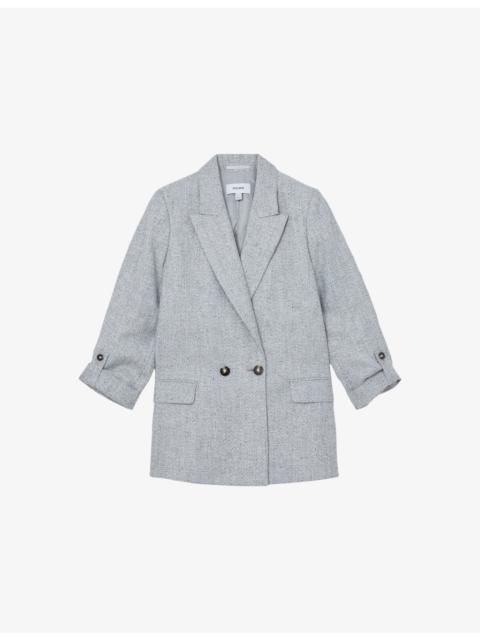 REISS Nolah Peak-Lapel Textured Linen-Blend Blazer