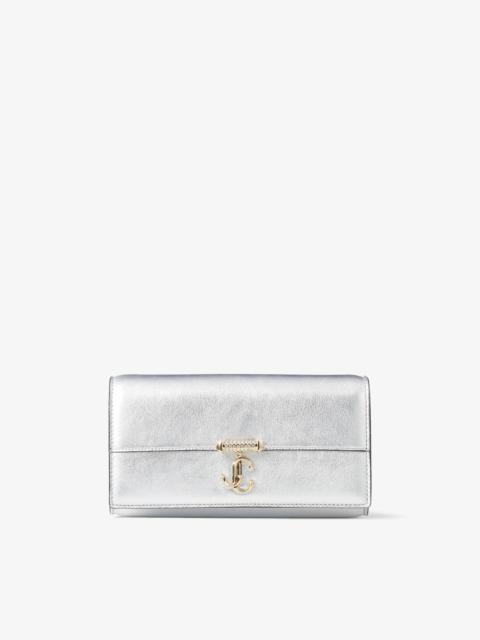 JIMMY CHOO Avenue Wallet W/Chain
Silver Metallic Nappa Leather Wallet with Pearl Strap