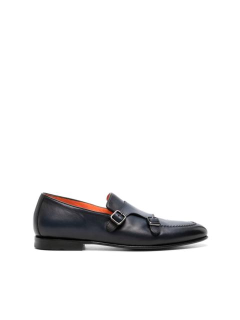 Santoni double-buckle leather monk shoes