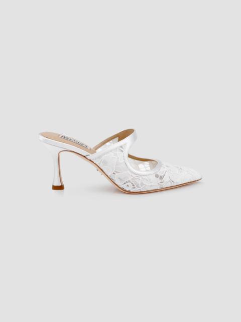 BADGLEY MISCHKA Women's Oaklyn 75MM Lace Mules - White Satin