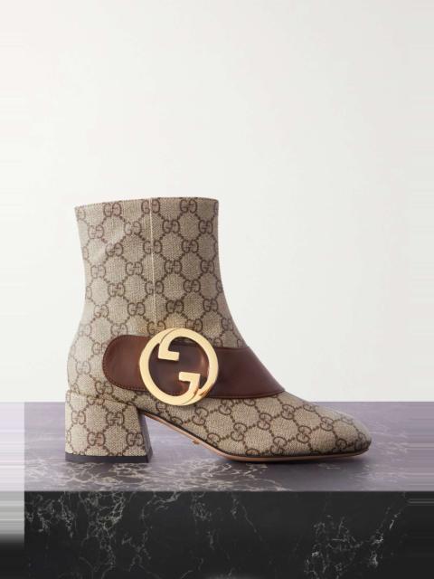 GUCCI Blondie embellished leather-trimmed coated-canvas ankle boots