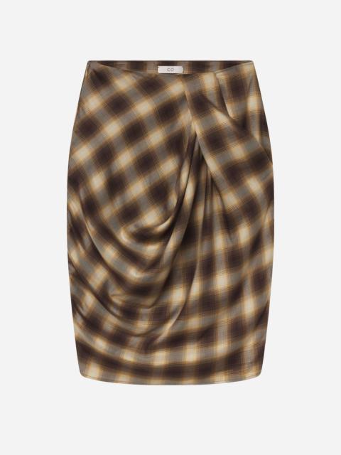 CO Draped Skirt in Tencel Plaid