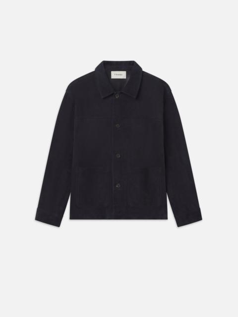 FRAME Unlined Suede Chore Coat in Dark Navy