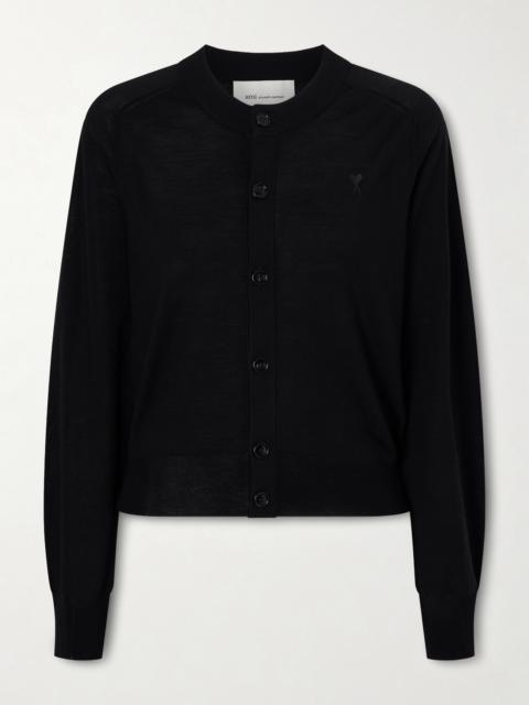 AMI Paris Embroidered Wool Cardigan