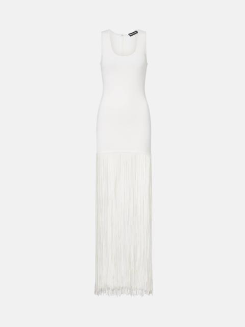 David Koma Fringed ribbed-knit maxi dress