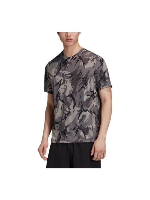 Men's adidas Camouflage Printing Round Neck Pullover Short Sleeve Gray T-Shirt GD5297