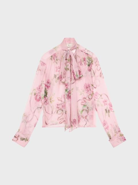 ROSE PRINT SILK CREPONNE BLOUSE