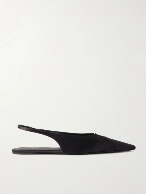 SAINT LAURENT Babylone embellished crepe point-toe slingback flats Black