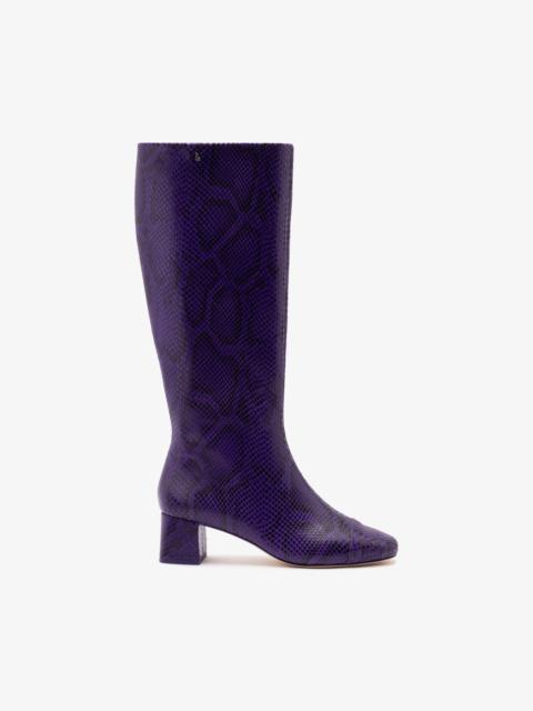 Larroudé Edie Boot In Eggplant Python Embossed Leather