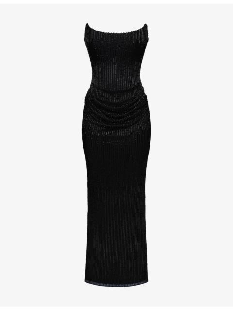 House of CB Alicia Bead-Embellished Stretch-Woven Floor-Length Gown