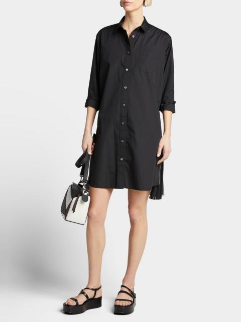 Pleated-Side Long Button-Front Shirtdress